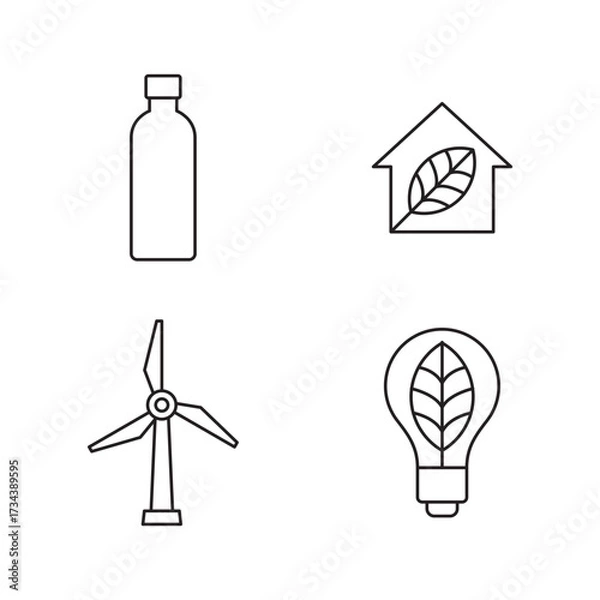 Obraz Set of Four Green Energy Line Icons Sustainable Power