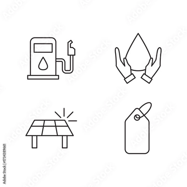 Obraz Set of Four Ecology Line Icons Clean Energy Water