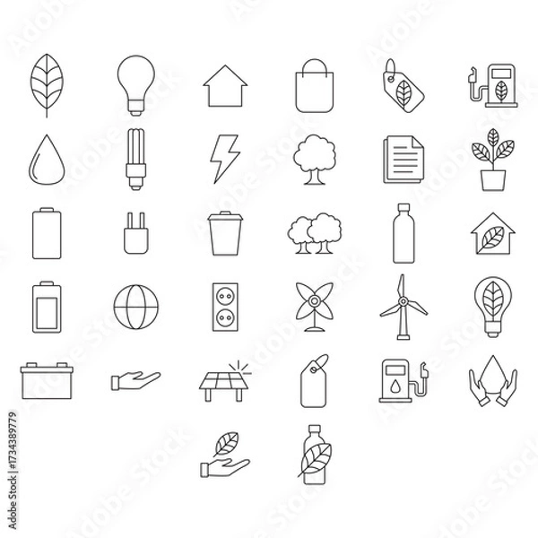 Obraz Collection of Twenty-Five Sustainable Ecology Outline Icons Set