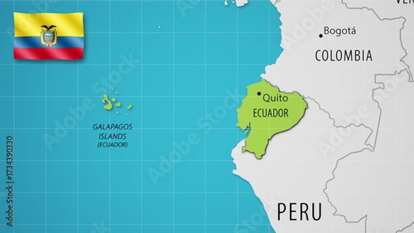 Fototapeta Ecuador on the World Map with the country's national flag flying.