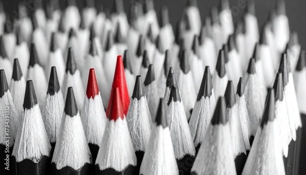 Obraz Red Tip Pencil Advantage Concept in Black and White, School