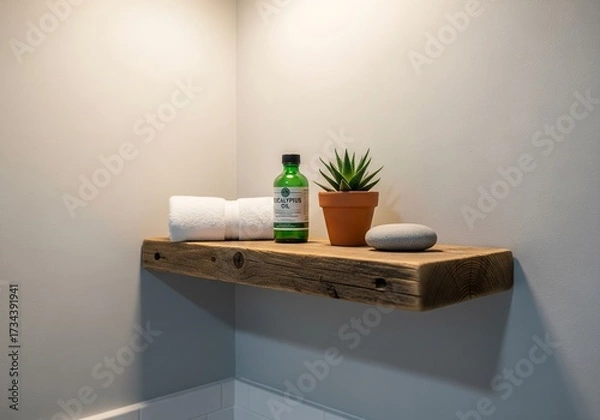 Fototapeta Rustic Wooden Shelf in Bathroom Corner