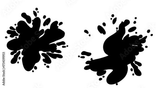 Fototapeta Black Ink Splatter Blobs PNG Transparent Background | Hand Drawn Paint Splash Grunge Element Set | Abstract Stain Overlay

