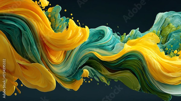 Fototapeta creating fluid shapes design abstract dark emphasizes turquoise, blend, vibrant modern background yellow, gradients forms, green flowing element 76574838 1