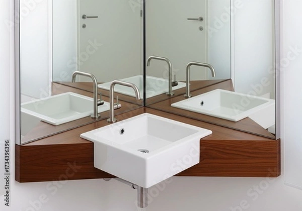 Fototapeta Mirror and Sink in Corner Setup