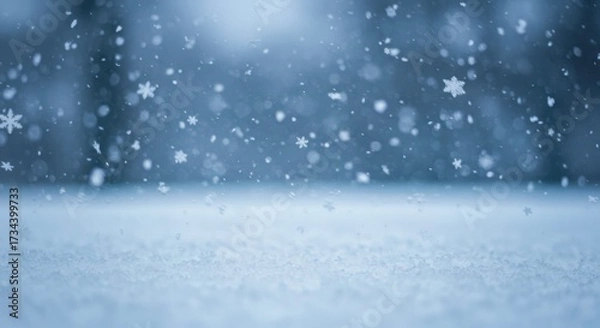 Fototapeta Serene winter scene featuring gently falling snowflakes creating a peaceful atmosphere in nature