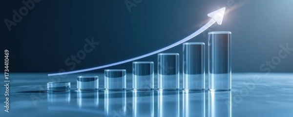 Fototapeta Business Growth Development with Transparent Glass Bar Graphs Corporate Industry Background Innovative Progress Concept