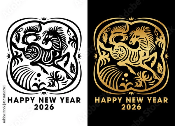 Obraz 干支 午 イラスト入り新年グリーティング 2026