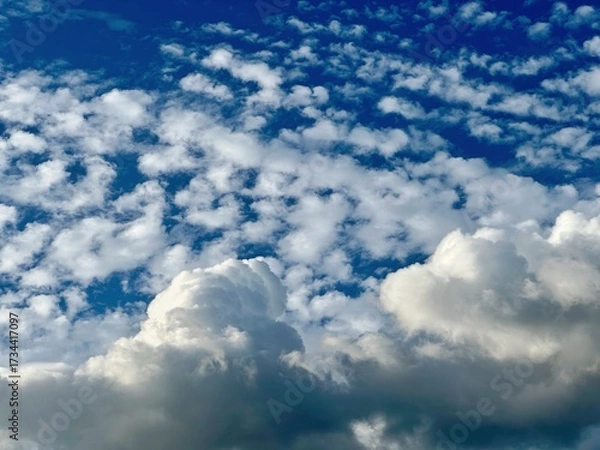 Obraz blue sky background with tiny clouds, nature abstract background, cloudscape, Sunlight