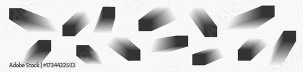 Fototapeta Square and rectangle box shadow effects. Realistic overlay and transparent shadows vector set, shades falling from objects on floor with soft black edges and dark corners, transparent background