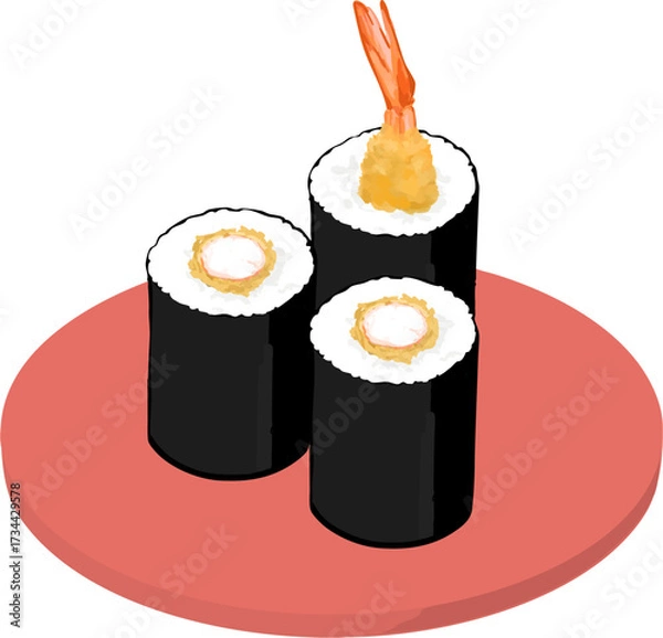 Fototapeta 巻き寿司　エビフライ巻き