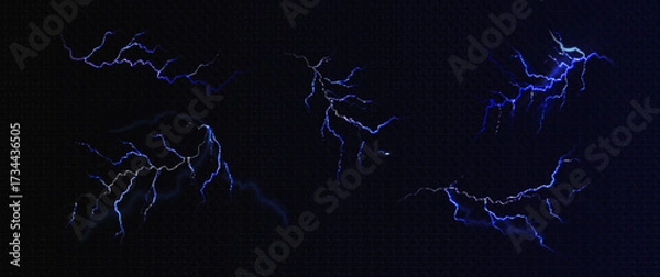 Fototapeta Lightning. Thunder storm realistic lightning. Bright light effects. Blue lightning. Vector illustration