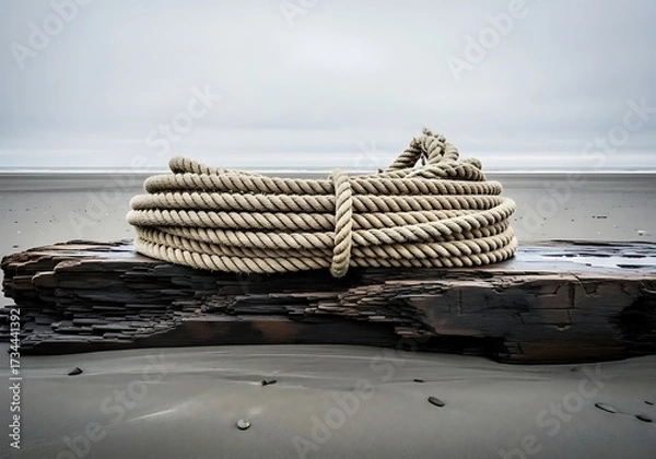 Fototapeta Strong Rope Ready for Adventure and Nautical Exploration - Ideal for Travel, Adventure, or Maritime Themed Projects