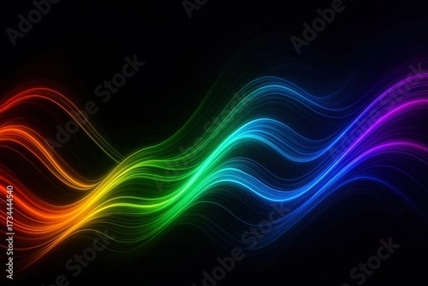 Fototapeta Vibrant wavy lines create a mesmerizing colorful pattern set against a deep black background, showcasing a spectrum of hues in artistic harmony