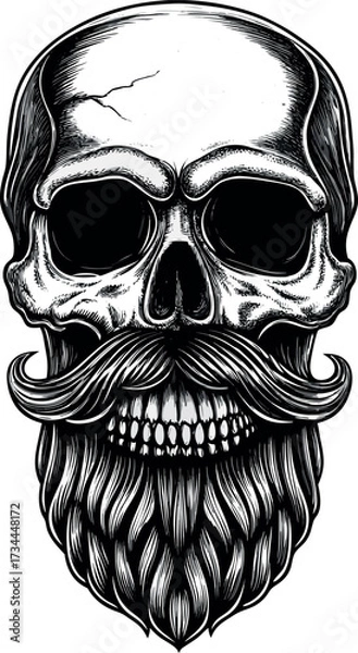 Obraz Vector art illustration of a winged skull and crossbones tattoo design with a gothic symbol of death on black for Halloween