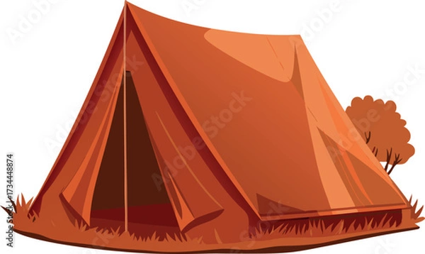 Obraz Isolated white background vector illustration of a canvas tourist tent for summer camping, travel, and outdoor adventure