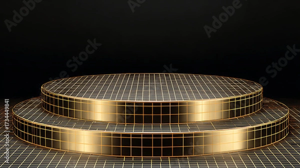 Obraz Gold Grid Circular Stage with Dark Background podium platform