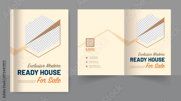 Obraz Real-estate house sale brochure cover page annual report book cover business profile design template elegant modern editable text file