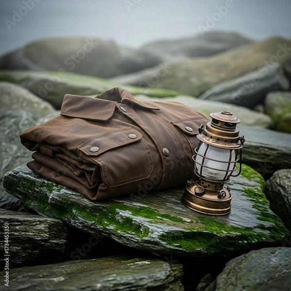 Fototapeta Vintage Style: Rugged Outdoor Apparel and Nostalgic Lantern for Adventure and Exploration Promotion