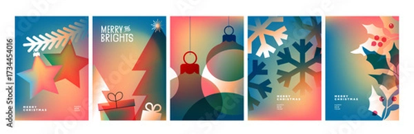 Obraz Christmas and New Year holiday card collection. Vector illustration templates for holiday greeting card, background, website and social media banner, marketing material.