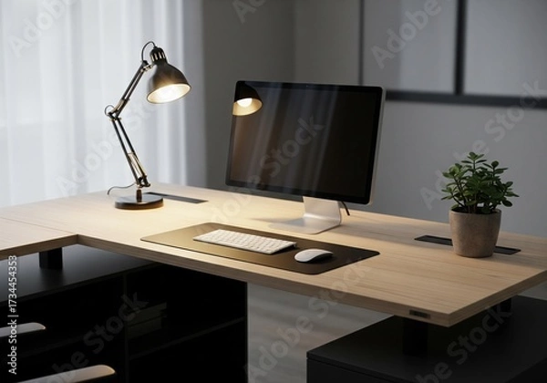 Fototapeta Modern Corner Desk with Computer