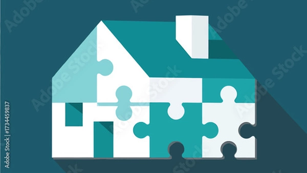 Fototapeta Flat vector house made from puzzle pieces