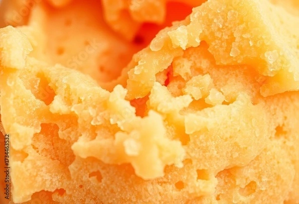 Fototapeta Close-up of vibrant orange ice cream, melting slightly, showcasing texture,   color,   delicious food
