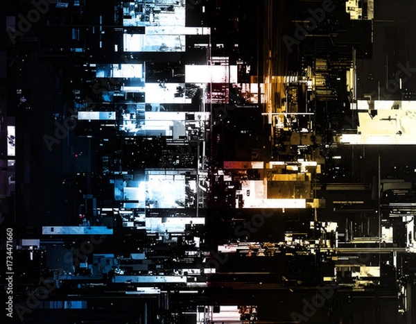 Obraz 時間軸を無視して現れるグリッチが重なる忘却と記憶の境界を示す記憶の断片としてのタイル状のアブストラクト な背景