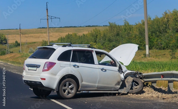 Obraz SUV damaged after an accident on road.