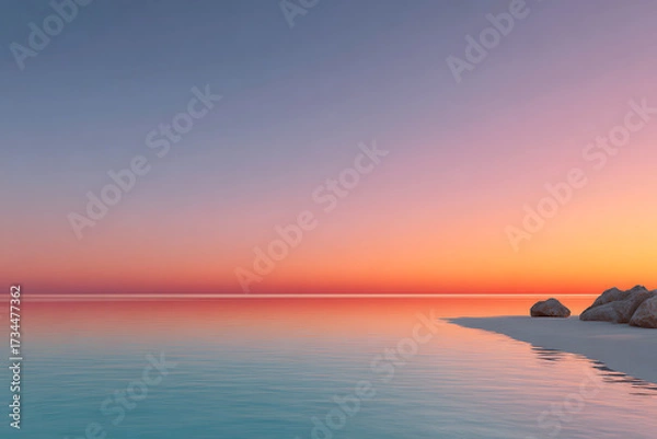 Fototapeta Serene Sunset Over Calm Ocean Water with Gentle Horizon Colors