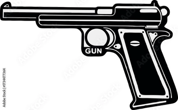 Obraz Vector illustration of a black pistol and bullets isolated on a white background, a symbol of military or police protection and security