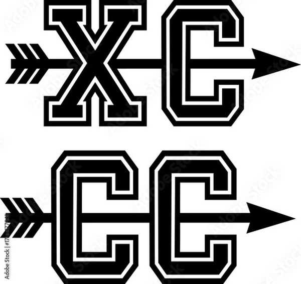 Fototapeta CC XC Cross Country. Vector logo illustration silhouette clipart. Digital Download. Track .Track and Field Sport