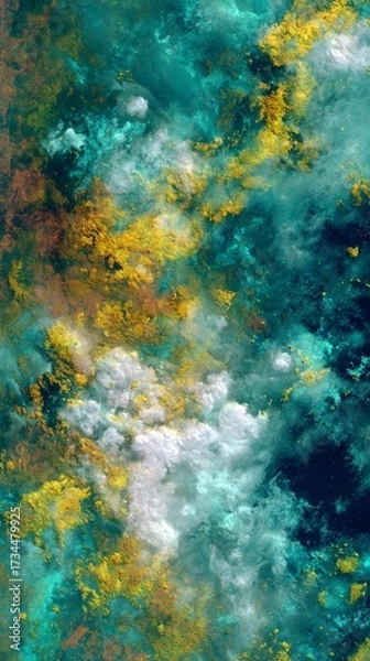 Fototapeta Vibrant abstract swirling nebula with golden dust and celestial clouds, evoking cosmic wonder and deep space exploration for futuristic designs.