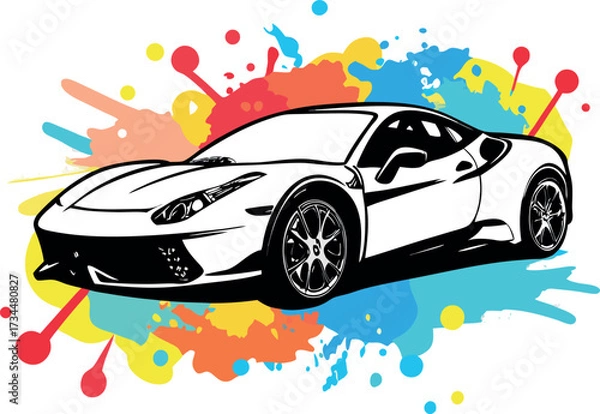 Obraz Vector illustration of a fast sports car with a colorful background, perfect for transport and automobile design projects