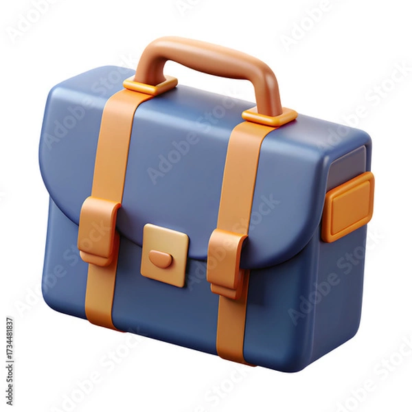 Fototapeta Stylized blue briefcase with orange straps on black background