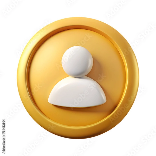Fototapeta Golden coin with stylized human icon symbolizing user profile or account