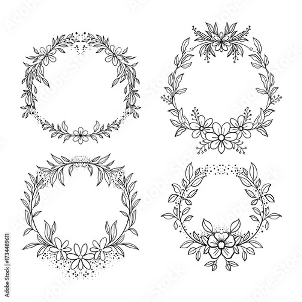 Obraz Rustic Line Art Floral Wreath Set