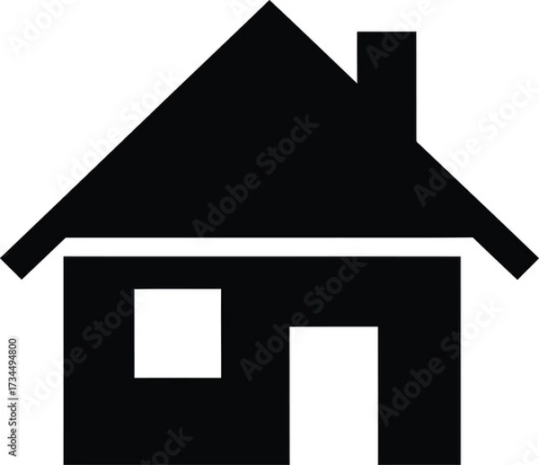 Fototapeta Simple black silhouette of a house with chimney and window