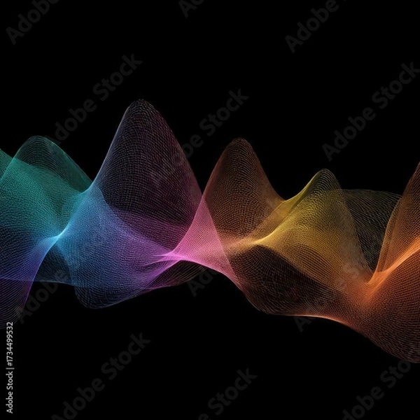 Obraz Wavy, colorful lines float on a black background