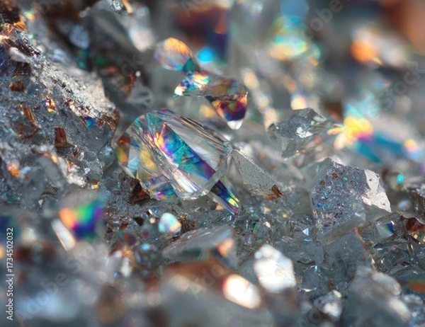 Obraz Close-up of fractured crystals, iridescent rainbow hues