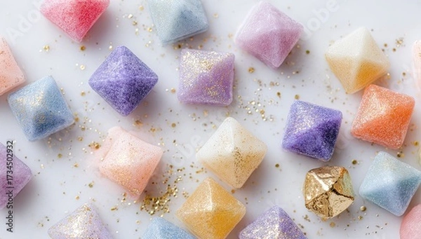 Obraz Pastel, faceted pyramids scattered, speckled with gold glitters