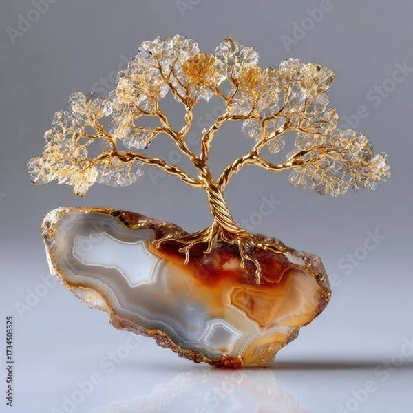 Obraz Golden wire tree on agate slice