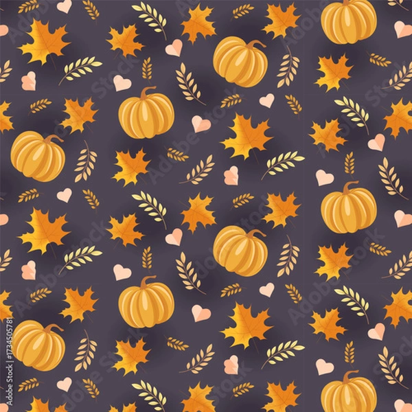 Obraz Autumn seamless pattern with pumpkins and leaves
