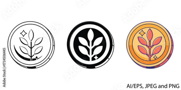Fototapeta Coin with tree symbol representing growth finance and nature sustainability icon vector