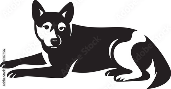 Obraz Dog lying down silhouette black and white, Relaxed dog vector illustration design