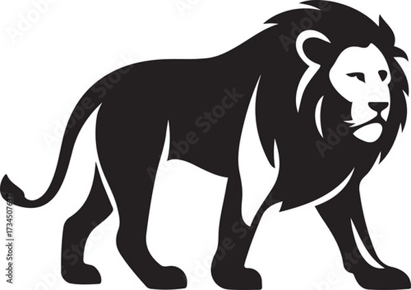 Obraz Walking lion silhouette profile view, Black lion vector illustration design