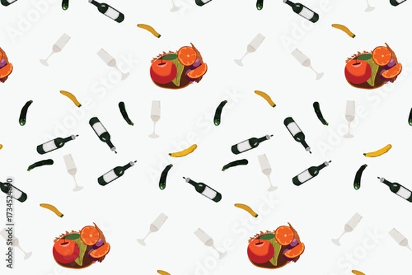Fototapeta Thanksgiving Seamless Pattern Flat vector illustrations, clean lines For Wrapping paper, social media templates, tote bag prints, planners, Fabric, Wallpaper