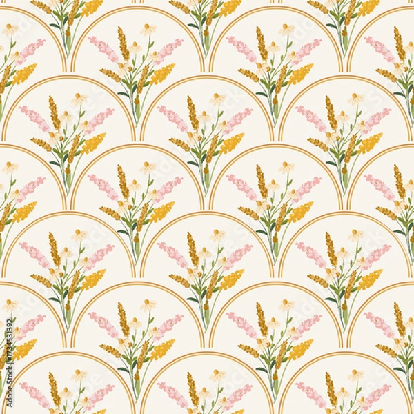 Fototapeta Seamless geometric pattern print, autumn cozy rustic digital paper, fabric print, vector background.