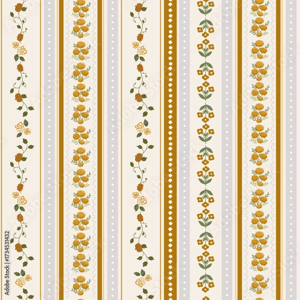 Fototapeta Seamless fall pattern print with stripes and lines, autumn cozy rustic digital paper, fabric print, vector cottagecore background.