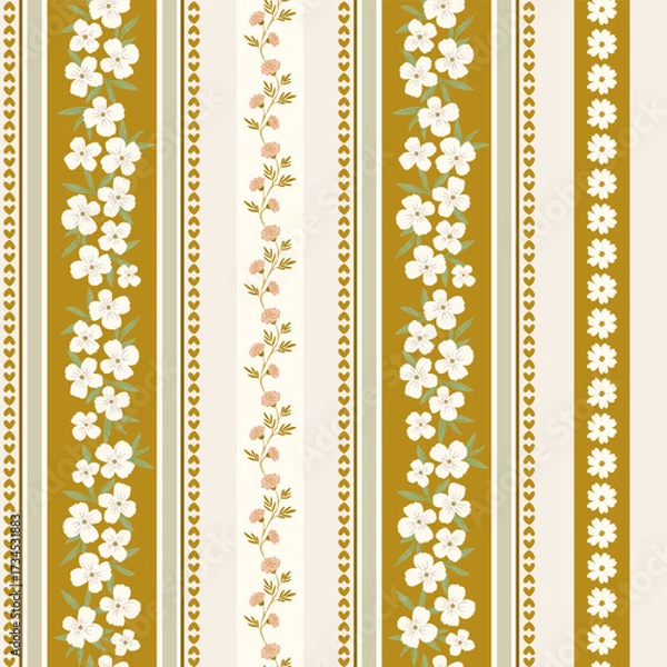 Fototapeta Seamless fall pattern print with stripes and lines, autumn cozy rustic digital paper, fabric print, vector cottagecore background.